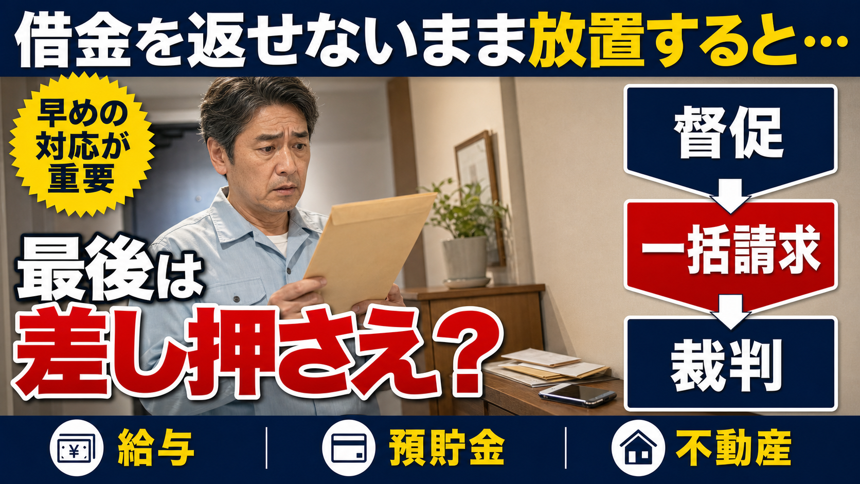 借金を返せないまま放置するとどうなる?督促・一括請求・裁判・差し押さえまでの流れ