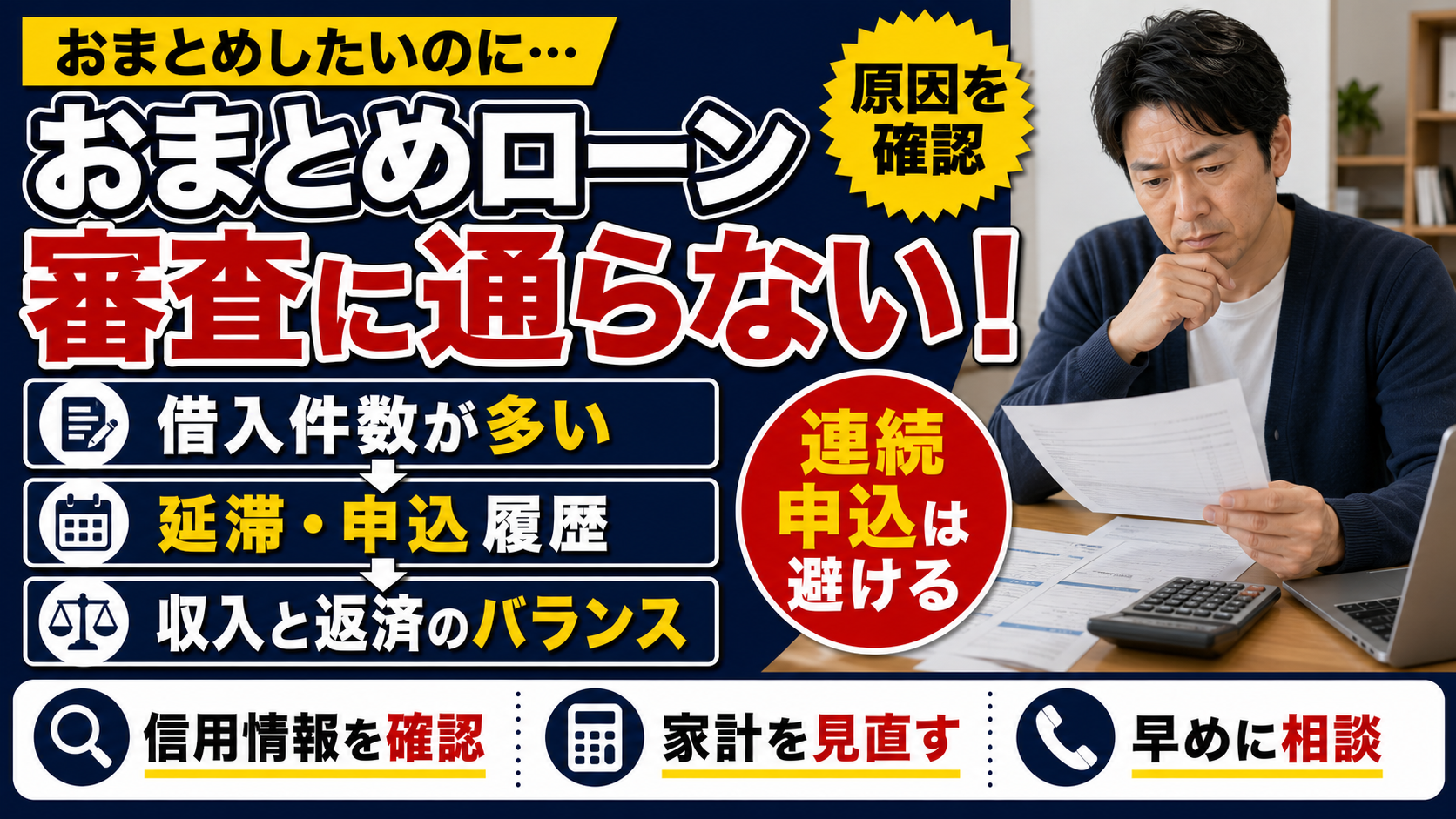 おまとめローンに通らない原因とは？審査落ち後に検討できる返済方法と注意点を解説