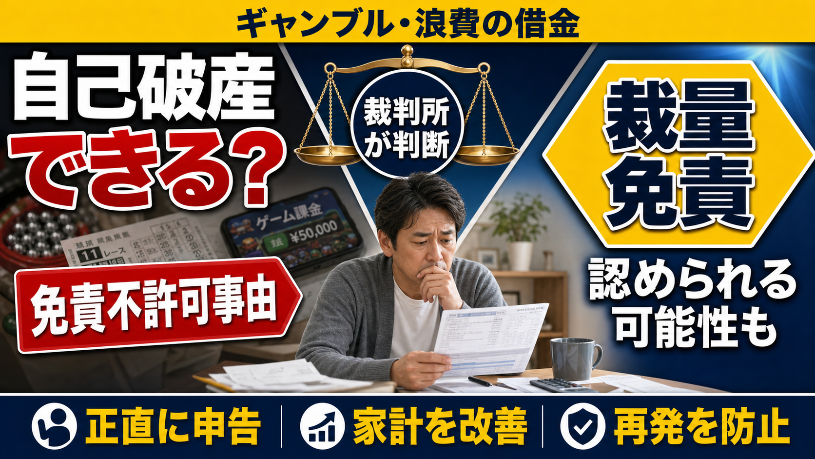 ギャンブルや浪費の借金でも自己破産できる？免責不許可事由と裁量免責を解説