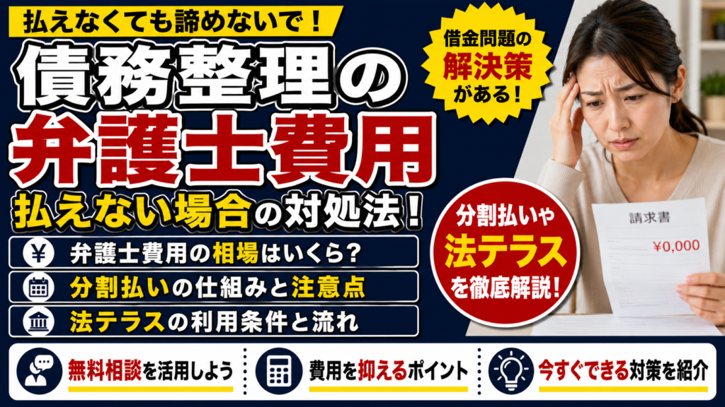 債務整理の弁護士費用を払えない場合はどうする？分割払い・法テラス・費用を抑える方法を解説