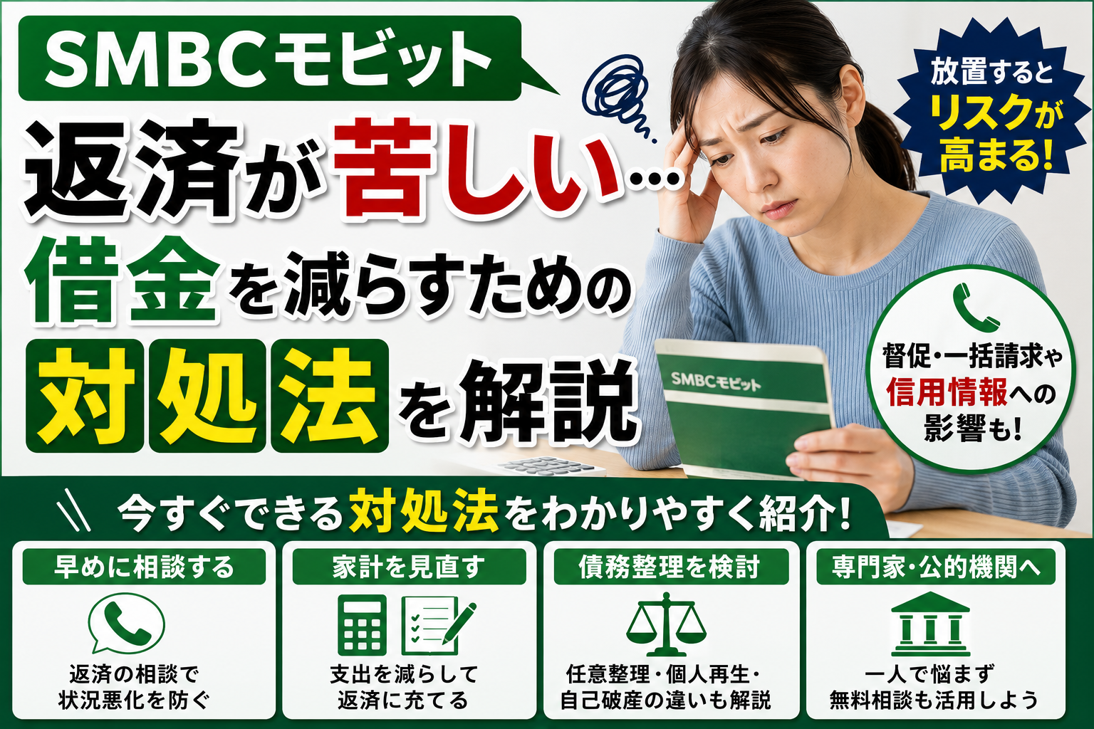 SMBCモビットの返済が苦しい…借金を減らすための対処法を解説