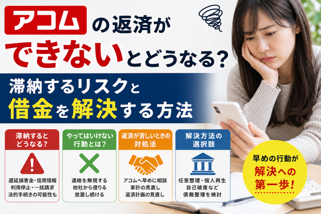 アコムの返済ができないとどうなる？滞納するリスクと借金を解決する方法