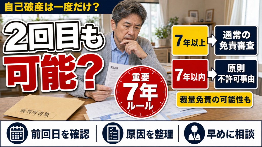 自己破産を2回することは可能？再度の免責条件・7年ルール・注意点を解説