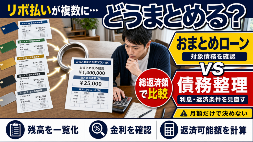 複数のリボ払いをまとめる方法｜おまとめローンと債務整理の違いを徹底比較