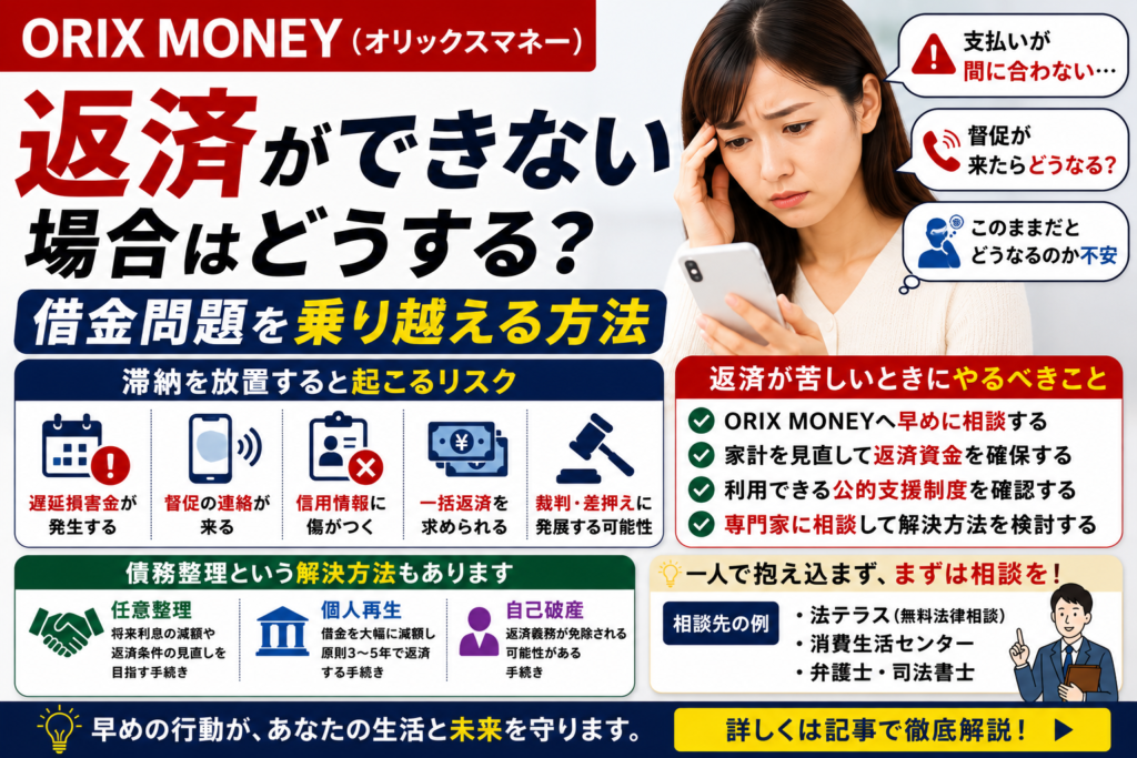 ORIX MONEY（オリックスマネー）の返済ができない場合はどうする？借金問題を乗り越える方法