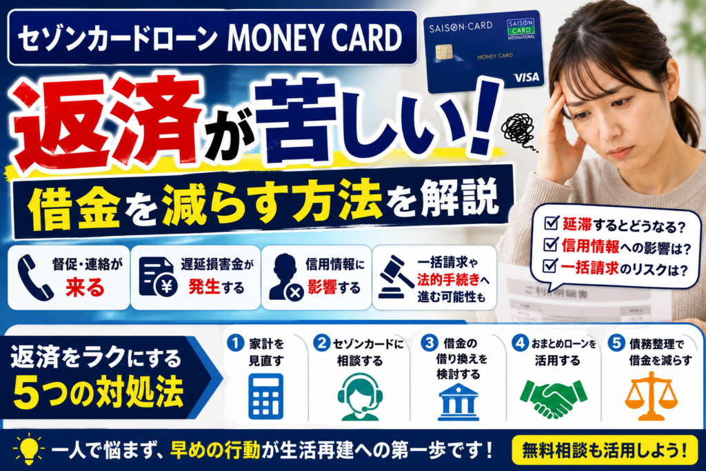 セゾンカードローン MONEY CARDの返済が苦しい！借金を減らす方法を解説