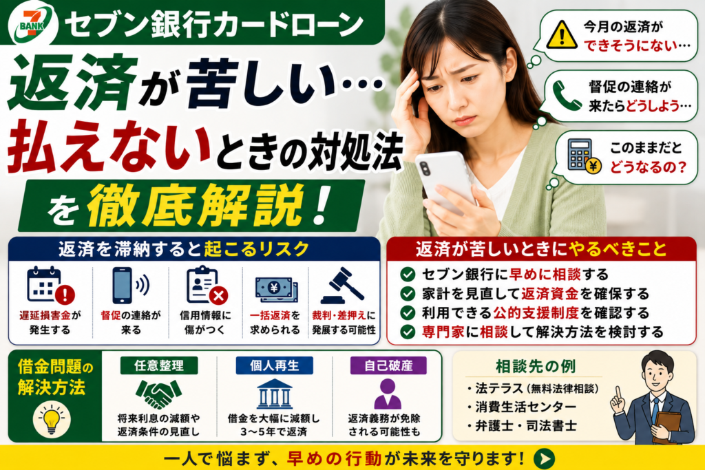 セブン銀行カードローンの返済が苦しい…払えないときの対処法を徹底解説