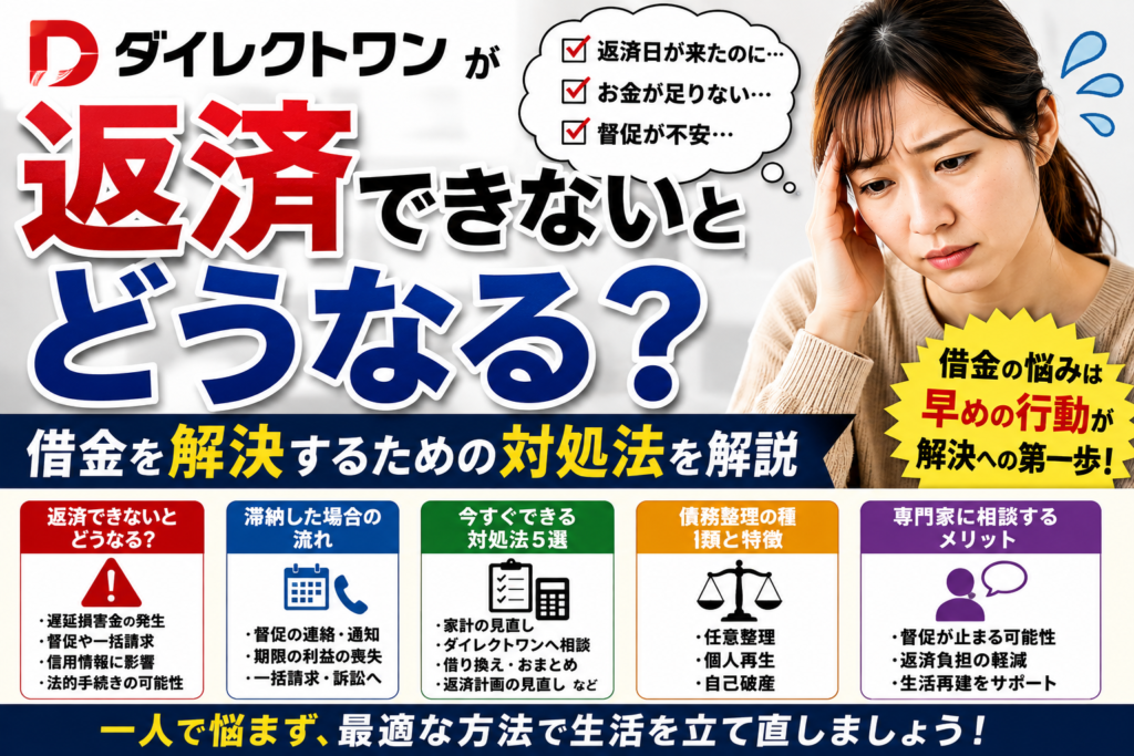 ダイレクトワンが返済できないとどうなる？借金を解決するための対処法を解説