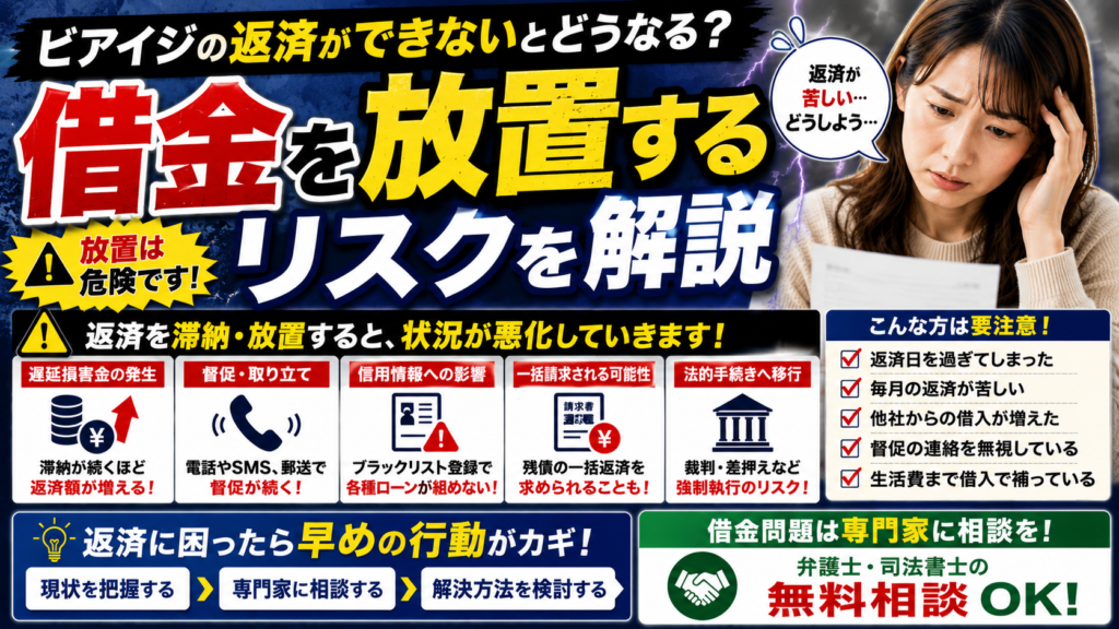 ビアイジの返済ができないとどうなる？借金を放置するリスクを解説