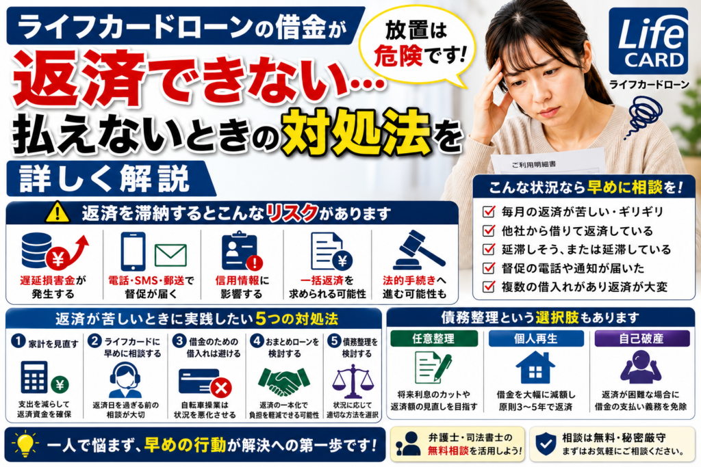 ライフカードローンの借金が返済できない…払えないときの対処法を詳しく解説