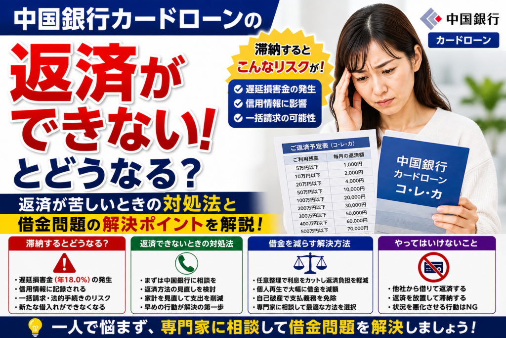 中国銀行カードローンの返済ができないとどうなる？滞納リスクと借金問題の解決方法を解説