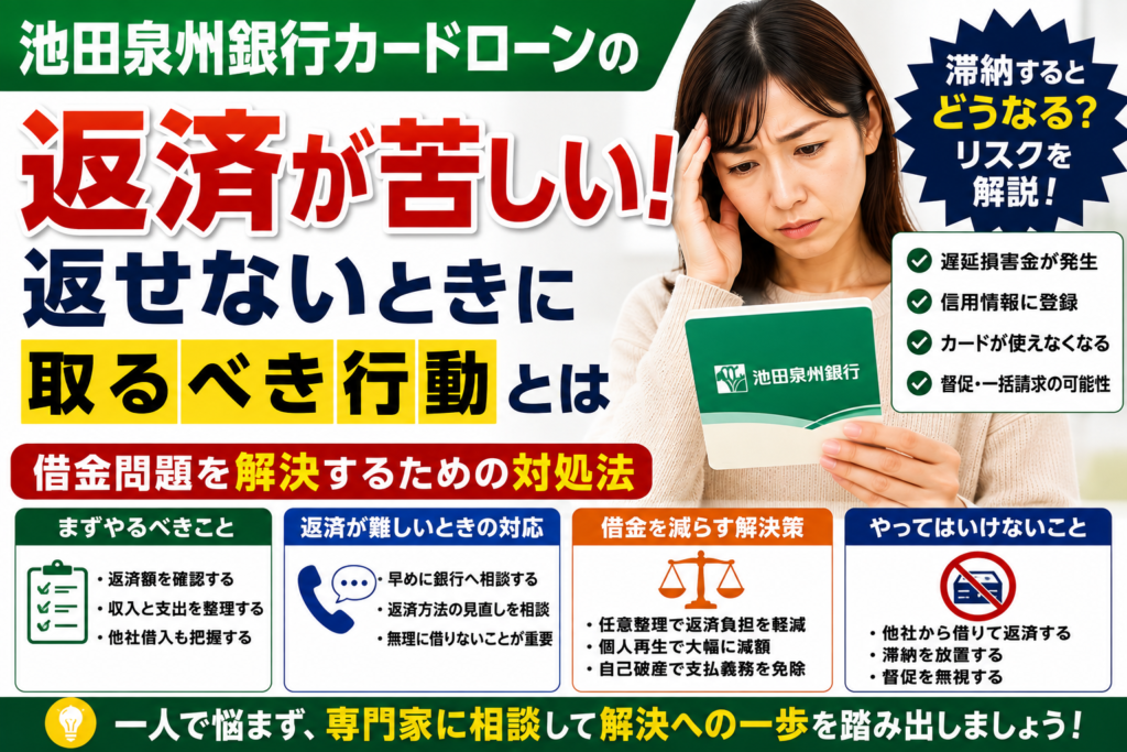 池田泉州銀行カードローンの返済が苦しい！返せないときに取るべき行動と債務整理の判断基準