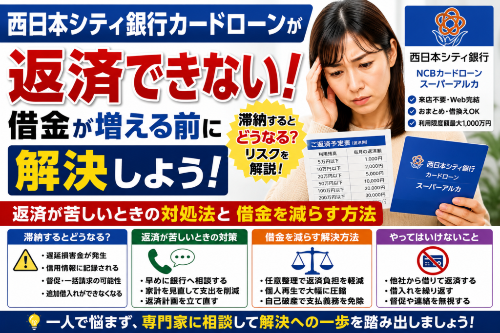 西日本シティ銀行カードローンが返済できない！滞納のリスクと借金を減らすための解決策とは