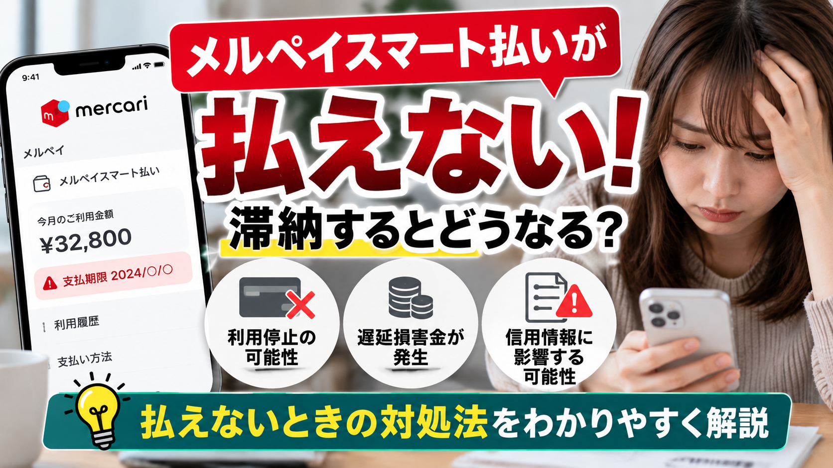 メルペイスマート払いが払えない！滞納するとどうなる？払えないときの対処法