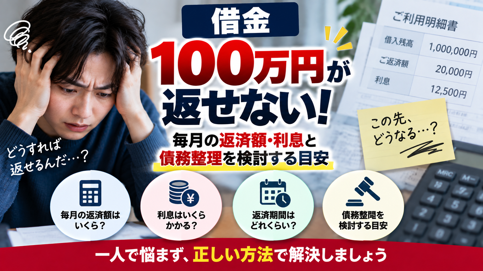 借金100万円が返せない！毎月の返済額・利息と債務整理を検討する目安